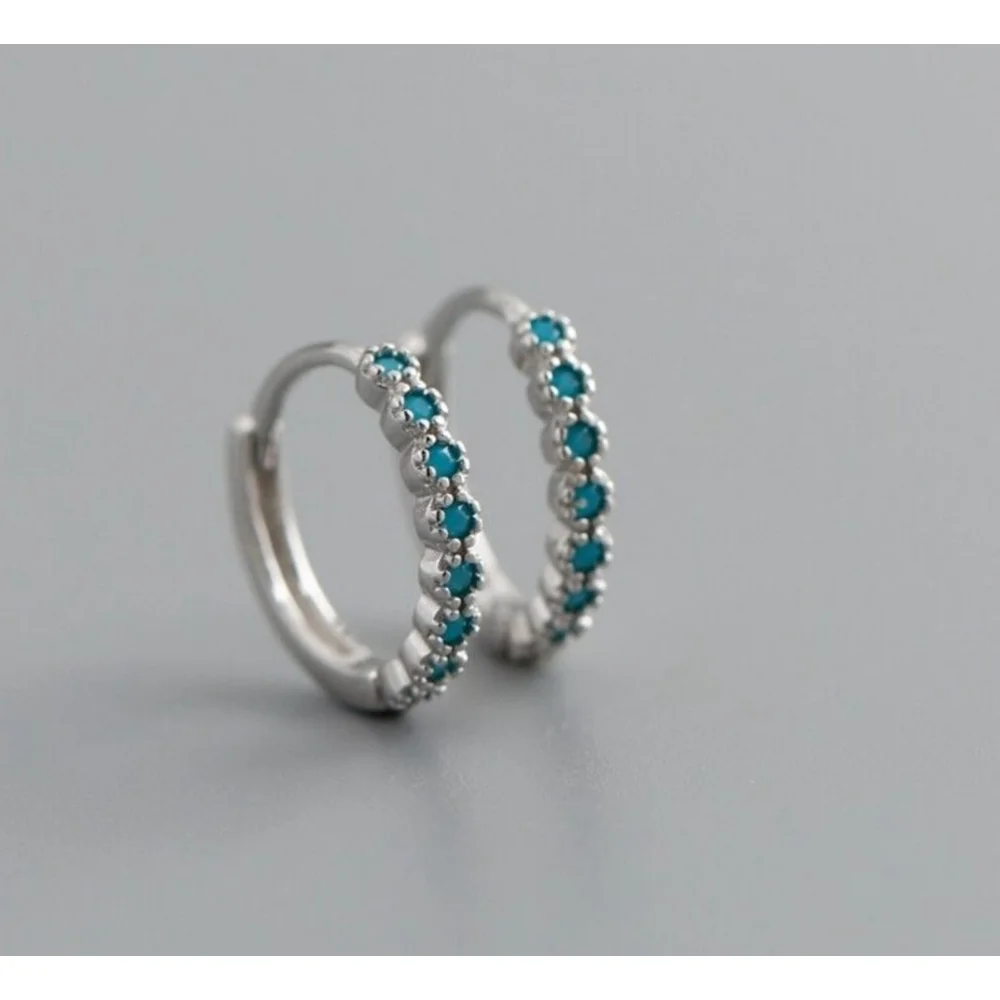 NEW Mens‎ Unisex Turquoise 925 Sterling Silver Hoop Earrings, 9mm